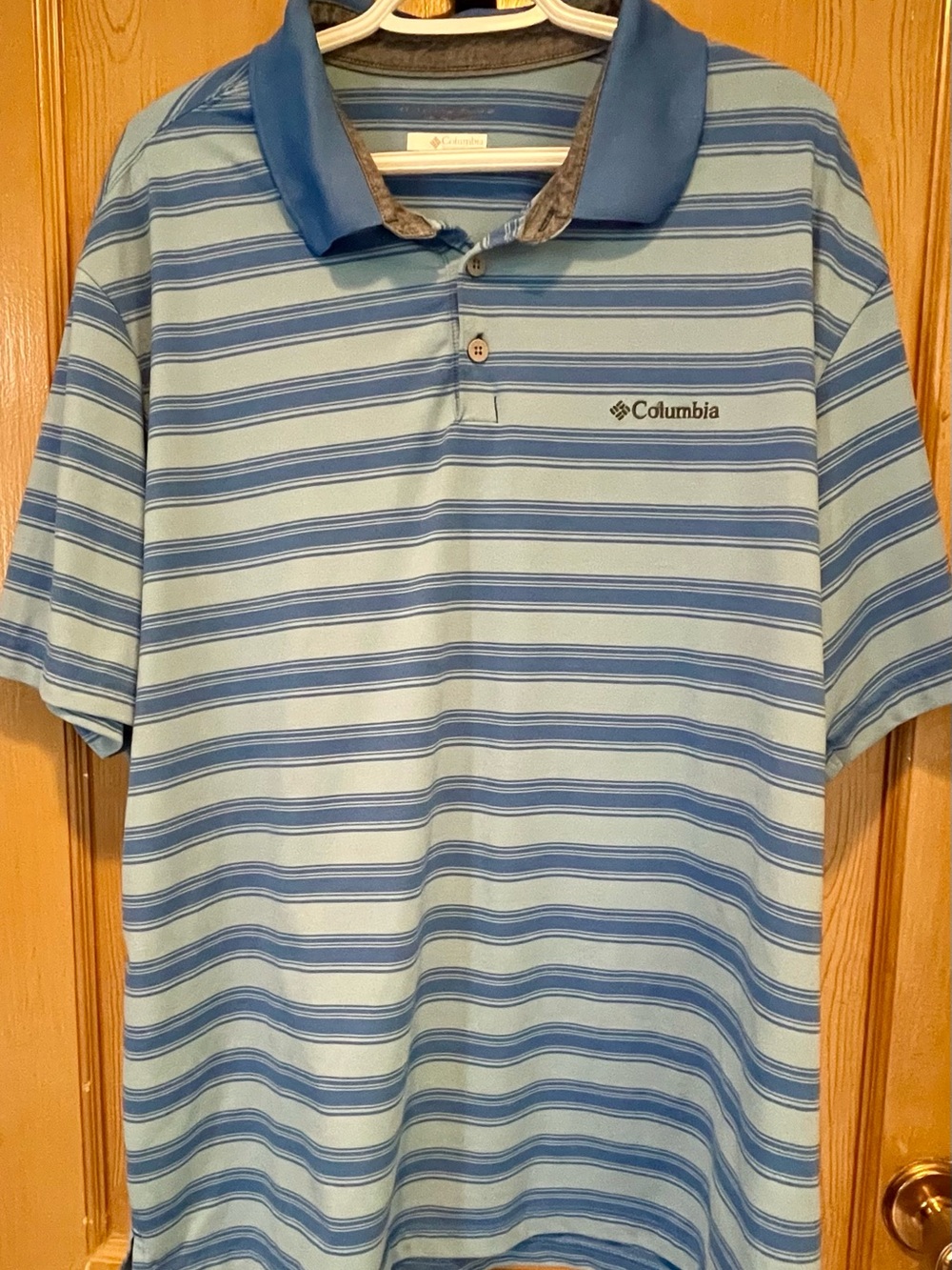 Columbia Light Blue and Navy Stripe Polo